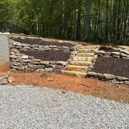 Stone retaining wall and steps